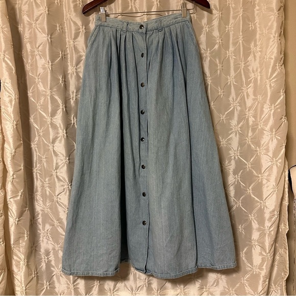 VTG 80s Blue Denim Button Front Maxi Jean Skirt Vintage Abiatti Collection - Picture 9 of 9